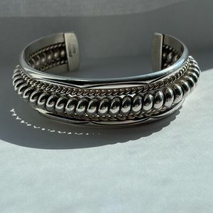 Wide TAHE Native American Sterling Silver Cuff Bracelet